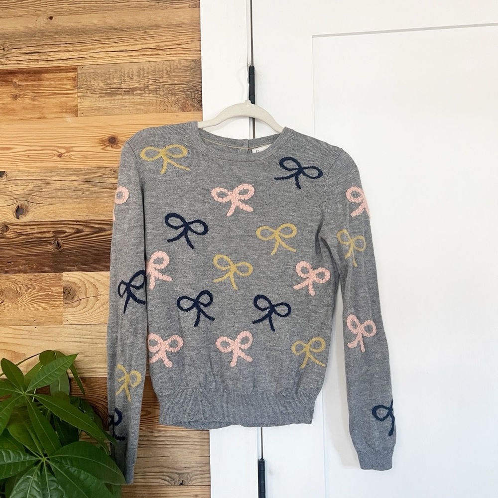 Anthropologie Field Flower Embroidered Bow Crew Sweater Small - Picture 2 of 4